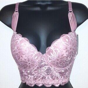 Youmita Mesa Rose Floral Lace Trim Longline Lace 36B Bra NWT